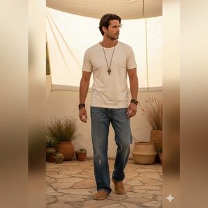 LRG Vintage Mens Distressed Embroidered Sunset Desert Jeans Wide Leg Rare 36x32